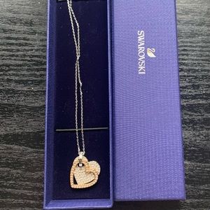 Swarovski silver and gold double heart necklace